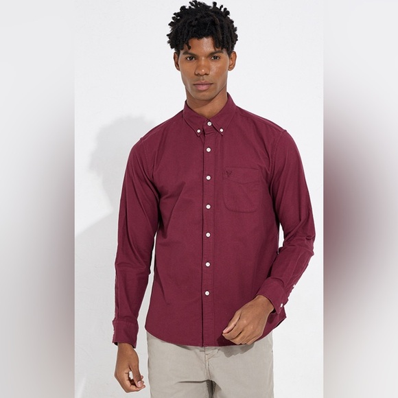 American Eagle Outfitters Red Casual Button Down Shirt - Picture 1 of 8